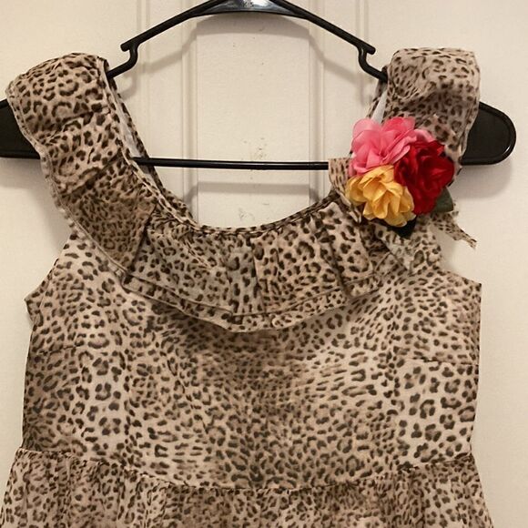 MonnaLisa Girls Maxi Dress in Animal Print with Ruffled Collar & Flower Size 12. - Picture 2 of 10
